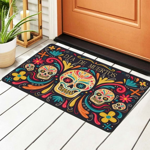 DouZhe Mexico Dia De Muertos Skulls Rugs Doormat, Non-Slip Machine Washable Carpets Floor Door Mat , 36" x 24"