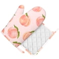thumbnail image 1 of DouZhe Oven Mitts and Pot Holders Sets, Pink Cartoon Peach Prints Non-Slip Heat Resistant Kitchen Oven Silicone Glove, 1 of 7