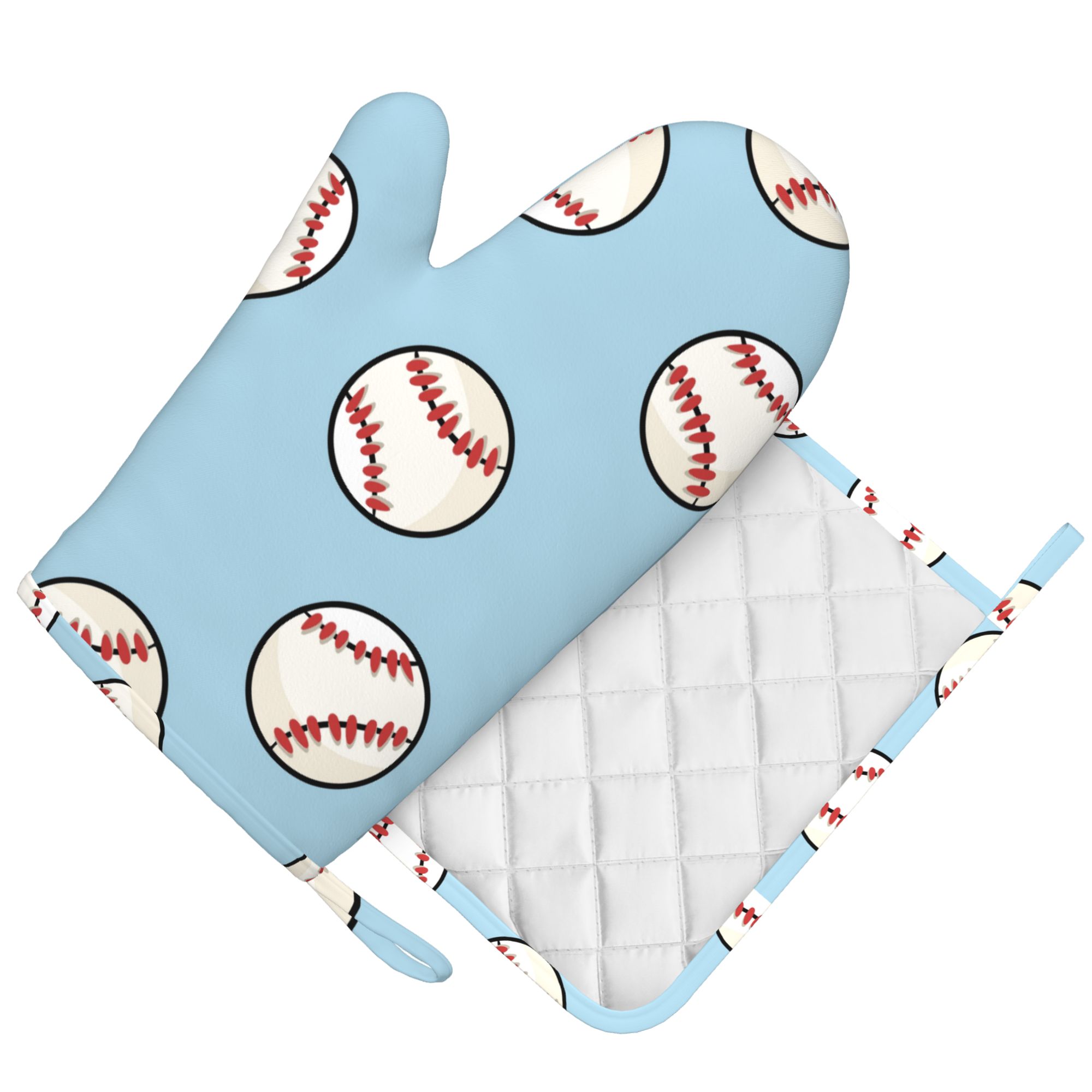 DouZhe Oven Mitts and Pot Holders Sets, Softball Sports Doodle Prints NonSlip Heat Resistant