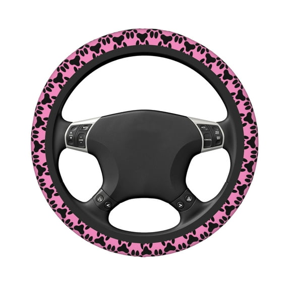 DouZhe Pink Animal Dog Paw Prints Steering Wheel Cover, Universal 15 inch Anti-Slip Odorless Elastic Animal Car Steering Wheels Cover for Women Men