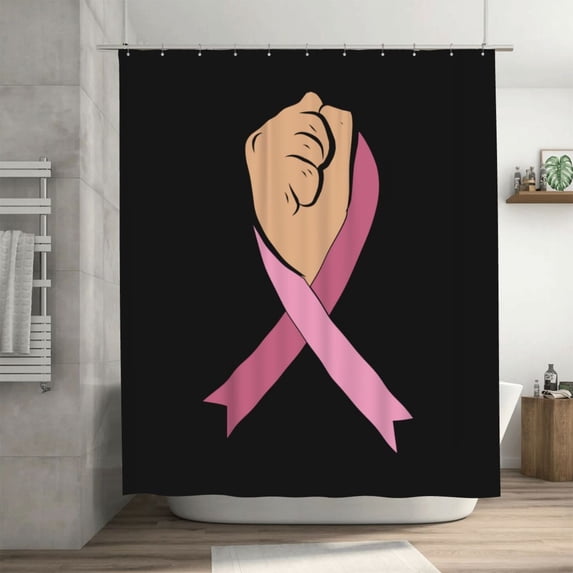 DouZhe Pink Ribbon Breast Cancer Awareness Pattern Shower Curtain, Waterproof Bath Curtains for Bathroom Decorations, 72 x 72 inches