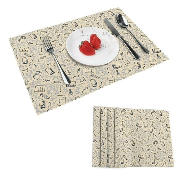 DouZhe Polyester Placemats Set of 4, Abstract Class Doodle Pattern Heat Resistant Place Mats for Dining Table, 12" x 18"