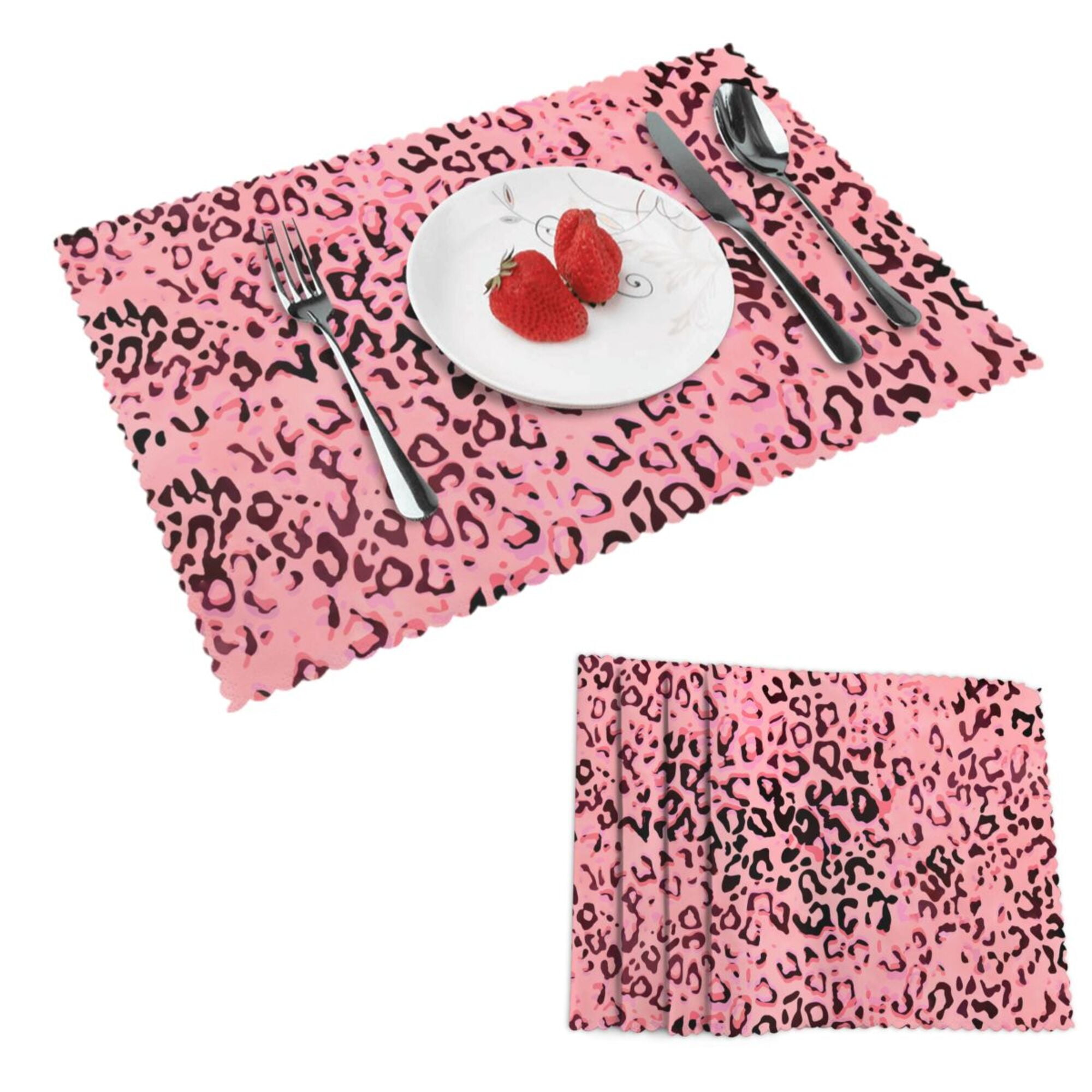 DouZhe Polyester Placemats Set of 4, Animal Leopard Print Pink Pattern