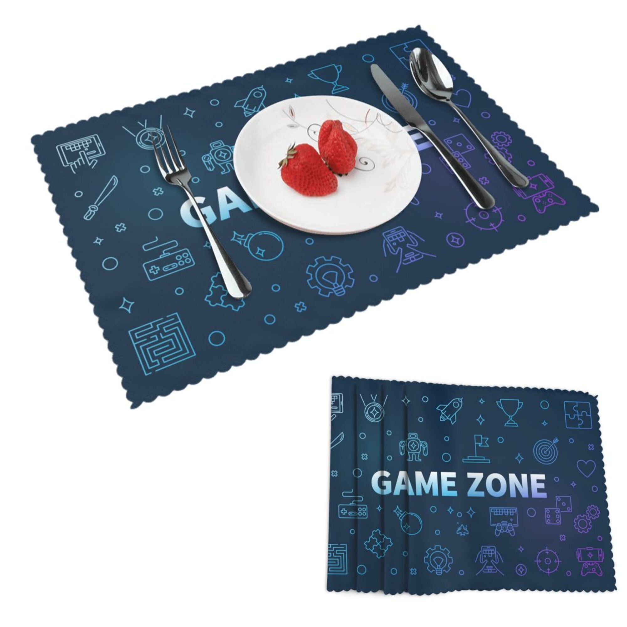 DouZhe Polyester Placemats Set of 4, Blue Game Zone Icons Pattern Heat