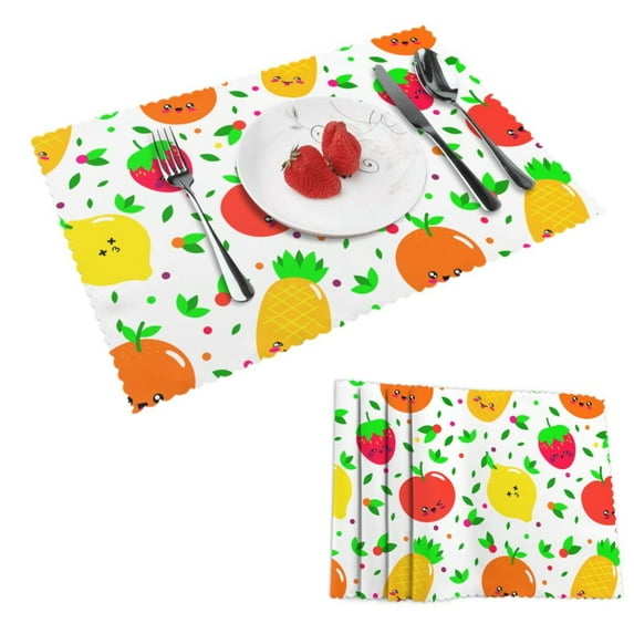 DouZhe Polyester Placemats Set of 4, Cute Fruits Pattern Heat Resistant Place Mats for Dining Table, 12" x 18"
