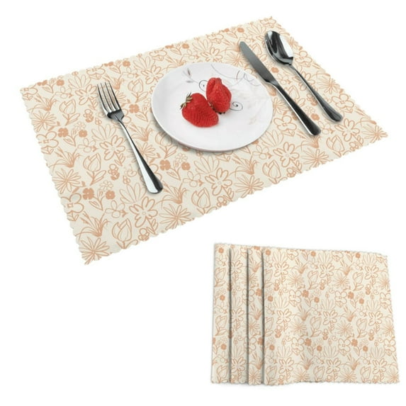 DouZhe Polyester Placemats Set of 4, Floret Flowers Plants Pattern Heat Resistant Place Mats for Dining Table, 12" x 18"