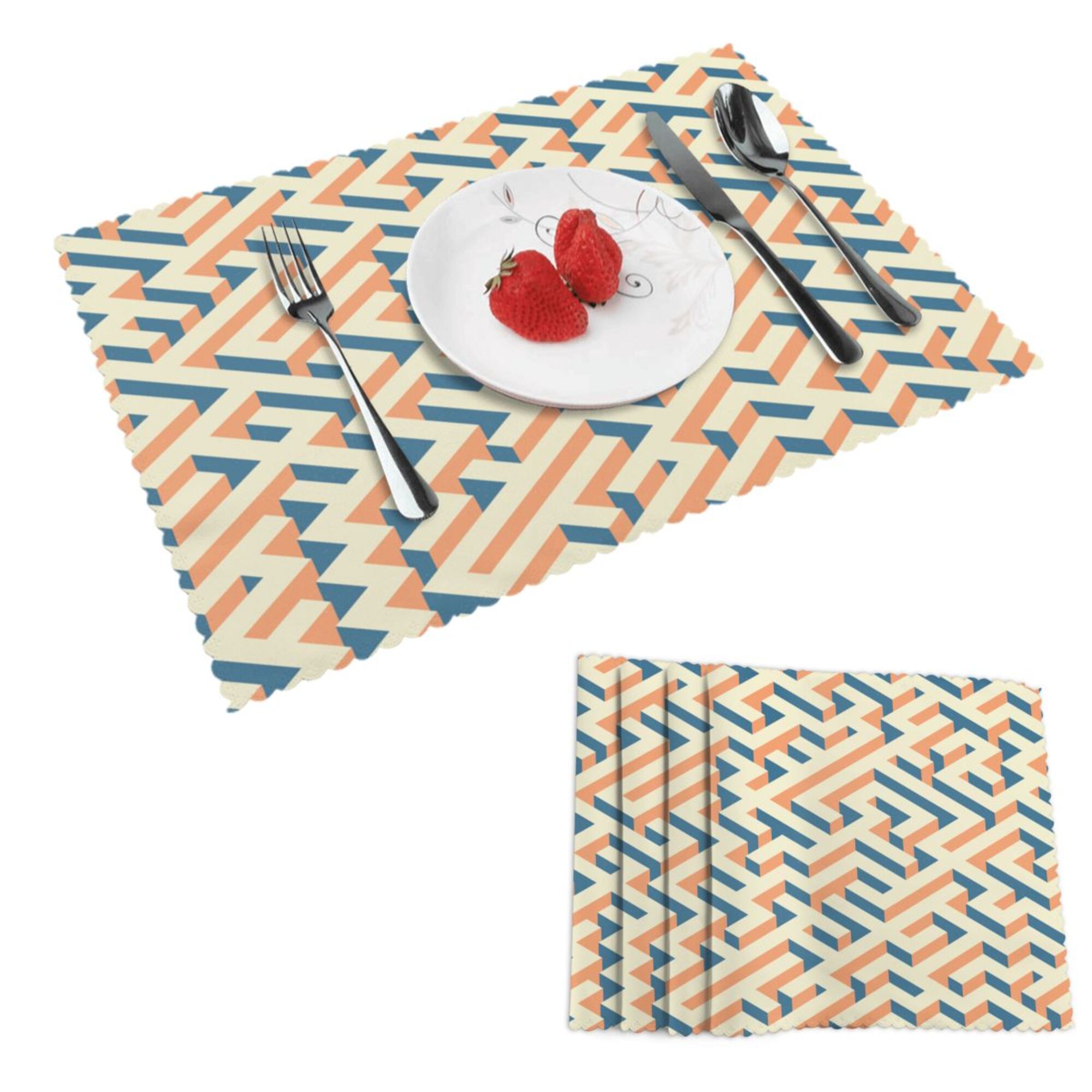 DouZhe Polyester Placemats Set of 4, Geometric Endless Maze Pattern ...