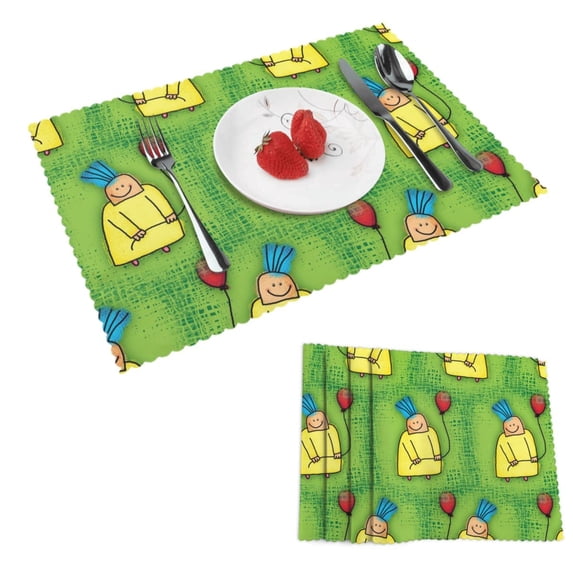 DouZhe Polyester Placemats Set of 4, Happy Smile Holiday Pattern Heat Resistant Place Mats for Dining Table, 12" x 18"