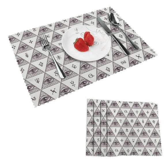 DouZhe Polyester Placemats Set of 4, Occult Masonic All Seeing Eyes Pattern Heat Resistant Place Mats for Dining Table, 12" x 18"