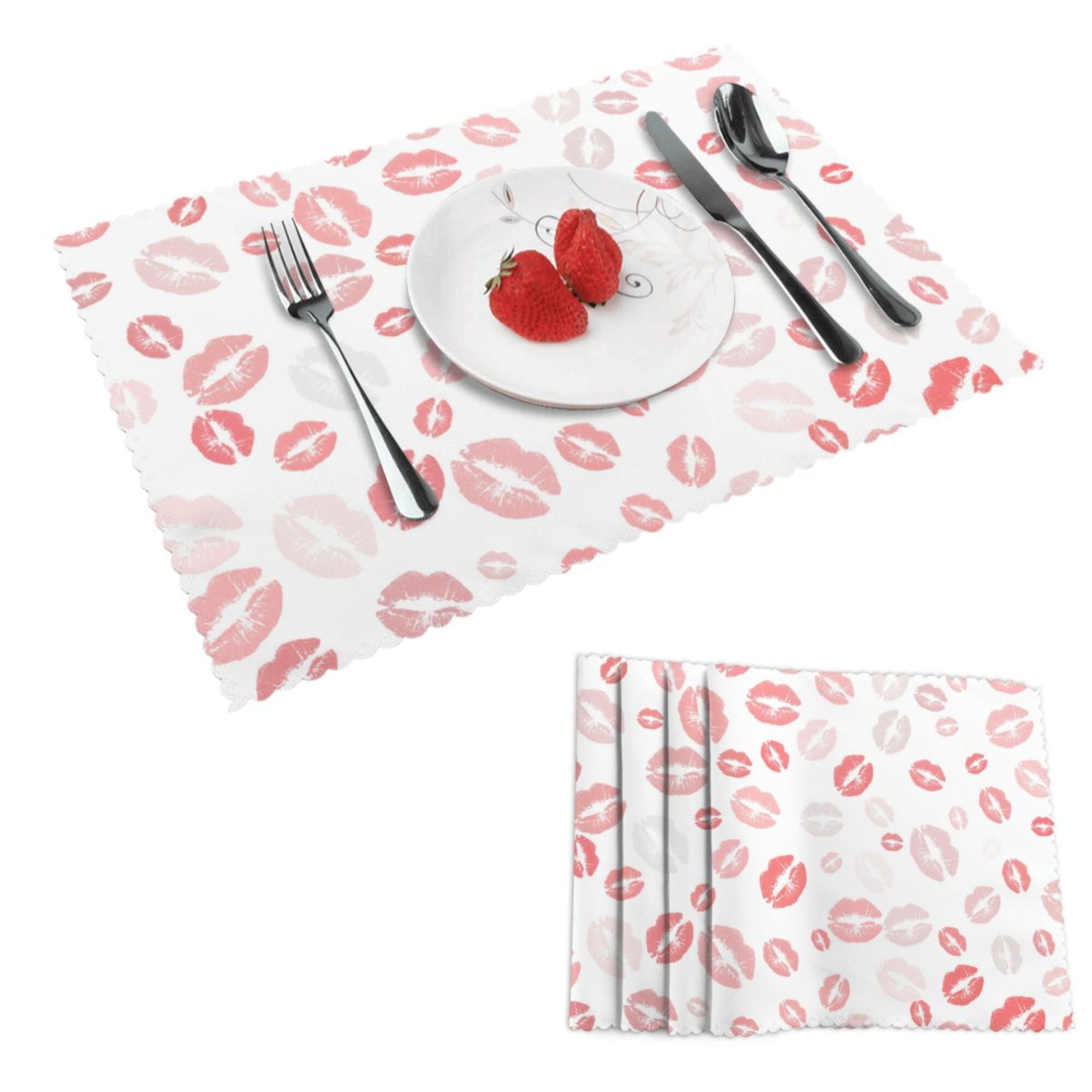 DouZhe Polyester Placemats Set of 4, Sexy Lips Kiss Pattern Heat
