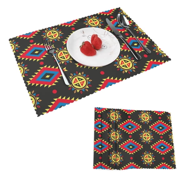 DouZhe Polyester Placemats Set of 4, Vintage Aboriginal Tribe Style Red Pattern Heat Resistant Place Mats for Dining Table, 12" x 18"