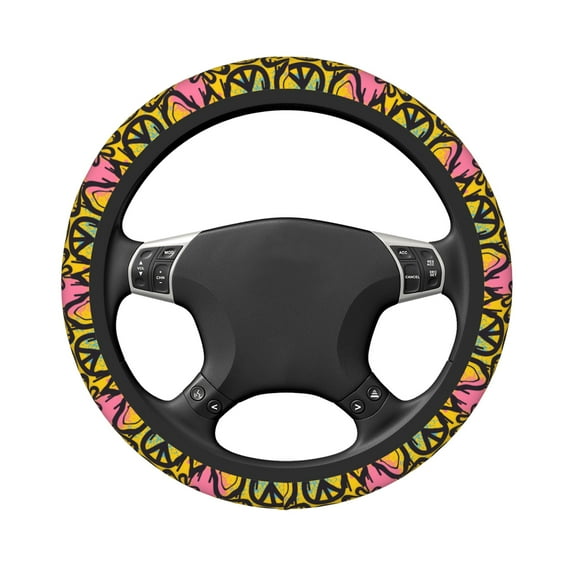 DouZhe Psychedelic Hippie Smile Graffiti Prints Steering Wheel Cover, Universal 15 inch Anti-Slip Odorless Elastic Car Steering Wheels Cover for Women Men