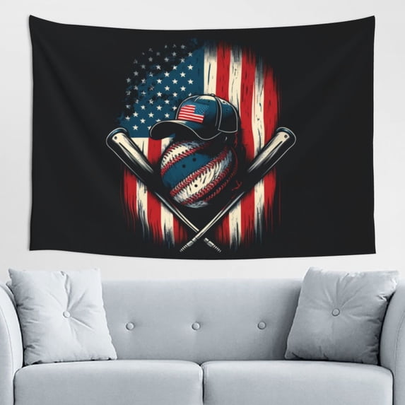 DouZhe Ptriotic American Baseball Flag Tapestry Wall Hanging Tapestries Dorm Room Home Decor, 60" x 40"