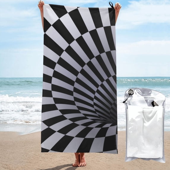 DouZhe Quick Dry Beach Towel, Super Absorbent Black White 3D Vortex Illusion Pattern Bath Travel Towels, 31.5"x63"