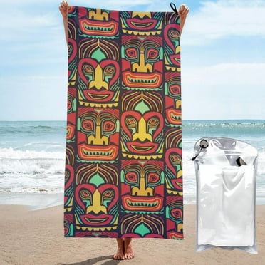 DouZhe Quick Dry Beach Towel, Super Absorbent Colored Tiki Mask Tribal Pattern Bath Travel Towels, 27.5"x55"