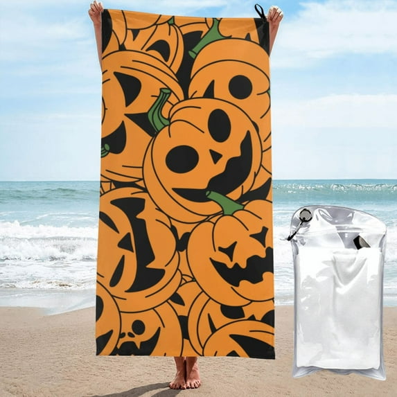 DouZhe Quick Dry Beach Towel, Super Absorbent Halloween Doodle Jack-O'-Lantern Pattern Bath Travel Towels, 31.5"x63"