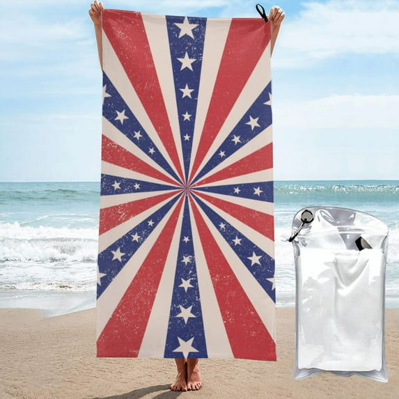 DouZhe Quick Dry Beach Towel, Super Absorbent Patriotic Retro Blue Stars Pattern Bath Travel Towels, 27.5"x55"