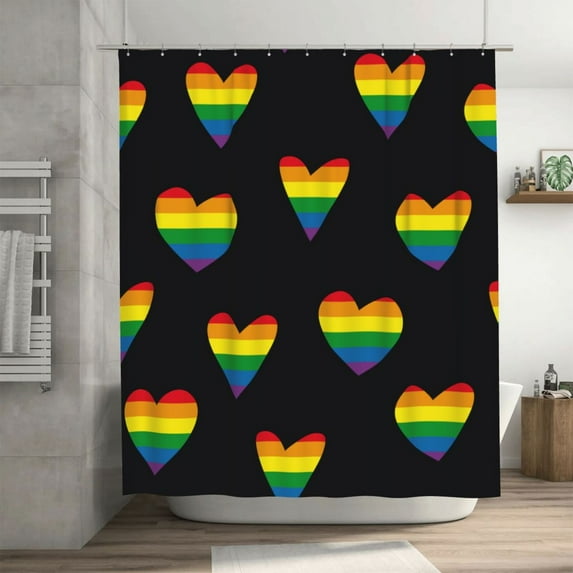 DouZhe Rainbow Hearts Lgbt Pride Pattern Shower Curtain, Waterproof Bath Curtains for Bathroom Decorations, 72 x 72 inches