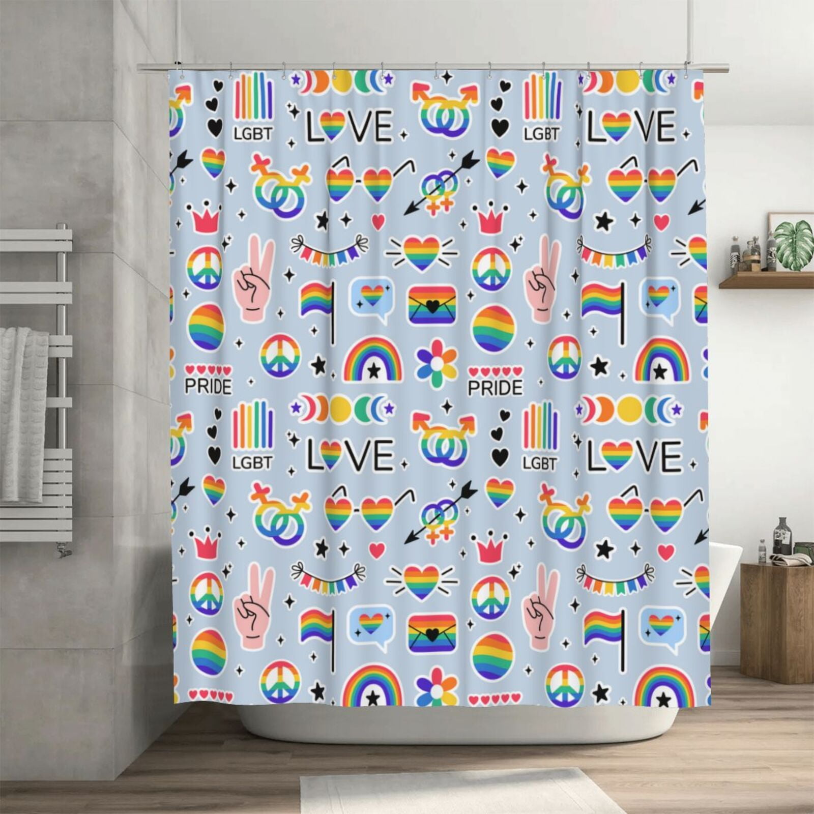 DouZhe Rainbow Lgbt Pride Doodle Sticker Pattern Shower Curtain