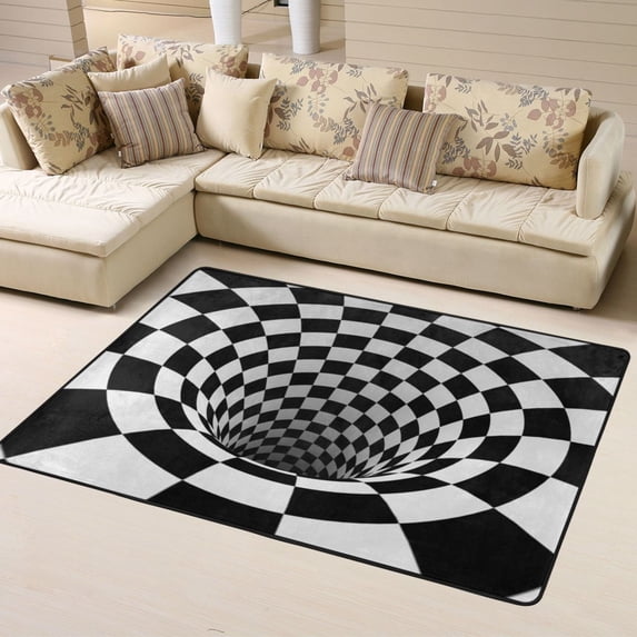 DouZhe Realistic 3D Checkered Illusion Pattern Area Rugs Non-Slip Machine Washable Floor Mat, Style Carpet Doormat, 63x48 inches