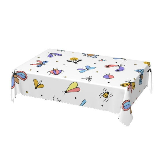 DouZhe Rectangular Tablecloth, Colorful Beetles Butterflies Table Cloth for Kitchen Dinning Tabletop, 72" x 54" Waterproof Polyester Table Cover