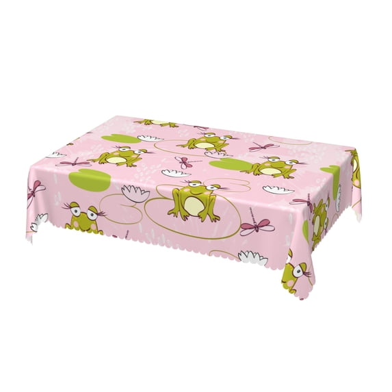 DouZhe Rectangular Tablecloth, Pink Cute Frogs Dragonflies Table Cloth for Kitchen Dinning Tabletop, 72" x 54" Waterproof Polyester Table Cover