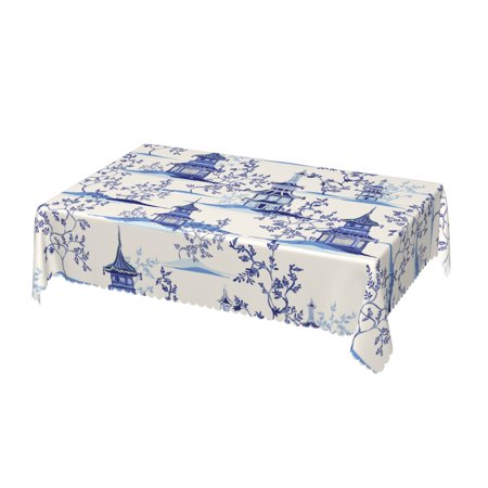 DouZhe Rectangular Tablecloth, Vintage Ink Blue Chinoiserie Table Cloth for Kitchen Dinning Tabletop, 72" x 54" Waterproof Polyester Table Cover
