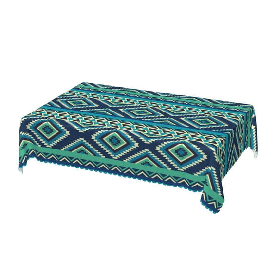 DouZhe Rectangular Tablecloth, Vintage Southwestern Style Blue Table Cloth for Kitchen Dinning Tabletop, 72" x 54" Waterproof Polyester Table Cover