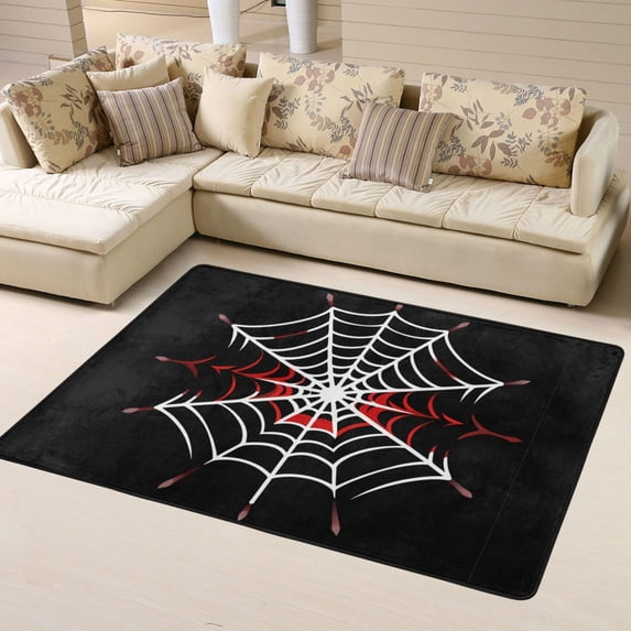 DouZhe Red White Spider Web Pattern Area Rugs Non-Slip Machine Washable Floor Mat, Style Carpet Doormat, 63x48 inches