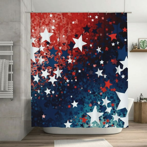 DouZhe Red White and Blue Stars Pattern Shower Curtain, Waterproof Bath Curtains for Bathroom Decorations, 72 x 72 inches