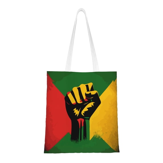 DouZhe Reusable Grocery Bags, African Colors Fist Lightweight Polyester Canvas Cloth Tote Bag for Travle Gym Shopping School, 15" x 16"