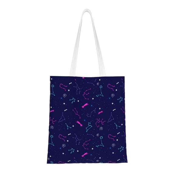 DouZhe Reusable Grocery Bags, Colorful Horoscope Zodiac Lightweight Polyester Canvas Cloth Tote Bag for Travle Gym Shopping School, 15" x 16"