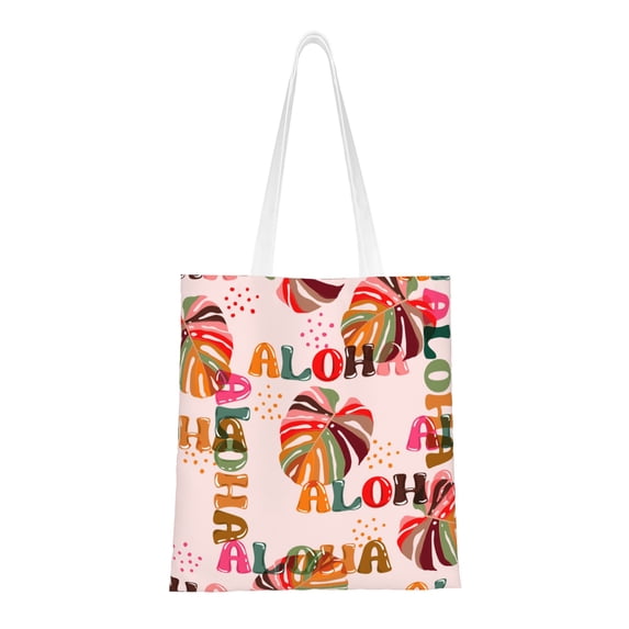 DouZhe Reusable Grocery Bags, Colourful Hawaii Aloha Fashion Lightweight Polyester Canvas Cloth Tote Bag for Travle Gym Shopping School, 15" x 16"