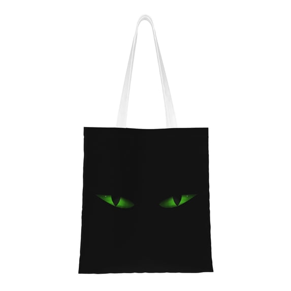 DouZhe Reusable Grocery Bags, Green Glowing Evil Eyes Lightweight Polyester Canvas Cloth Tote Bag for Travle Gym Shopping School, 15" x 16"