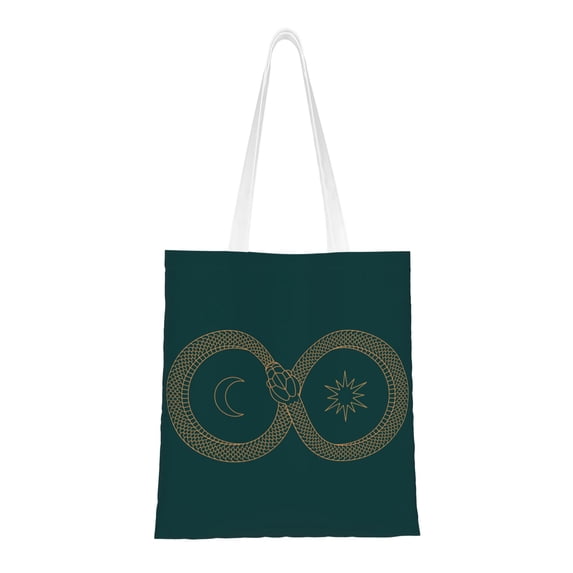 DouZhe Reusable Grocery Bags, Ouroboros Symbol Lightweight Polyester Canvas Cloth Tote Bag for Travle Gym Shopping School, 15" x 16"
