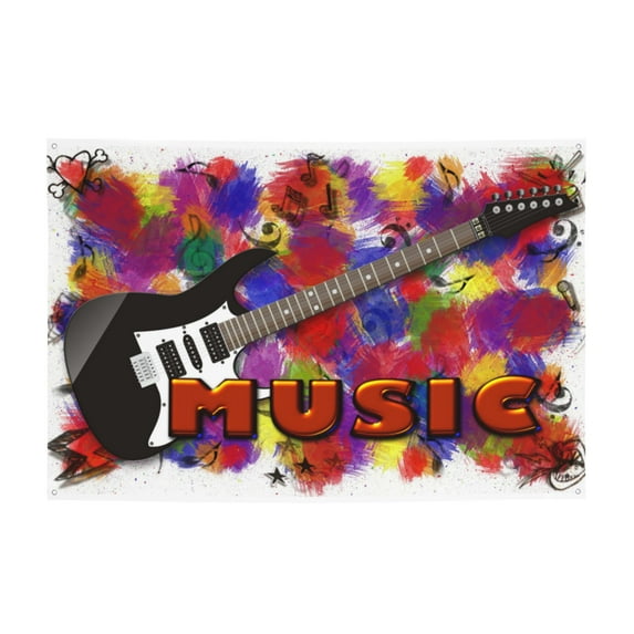 DouZhe Rock Music Electric Guitar Sign Banner, Musical Hanging Banners Backdrop Festive Party Decor for Indoor Outdoor, 47 x 71 Inches