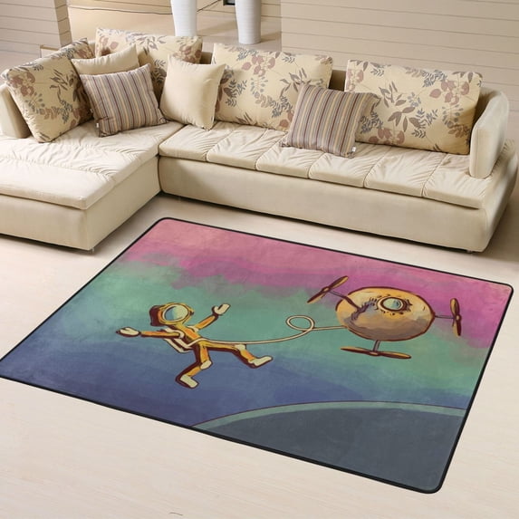 DouZhe Steampunk Astronaut Spaceship Pattern Area Rugs Non-Slip Machine Washable Floor Mat, Galaxy Outer Space Style Carpet Doormat, 63x48 inches