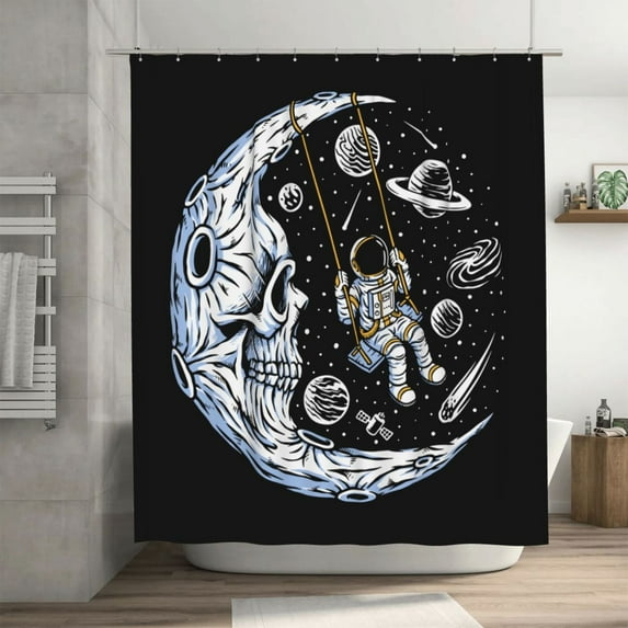 DouZhe Swing Moon Astronaut Skull Pattern Shower Curtain, Waterproof Bath Curtains for Bathroom Decorations, 72 x 72 inches