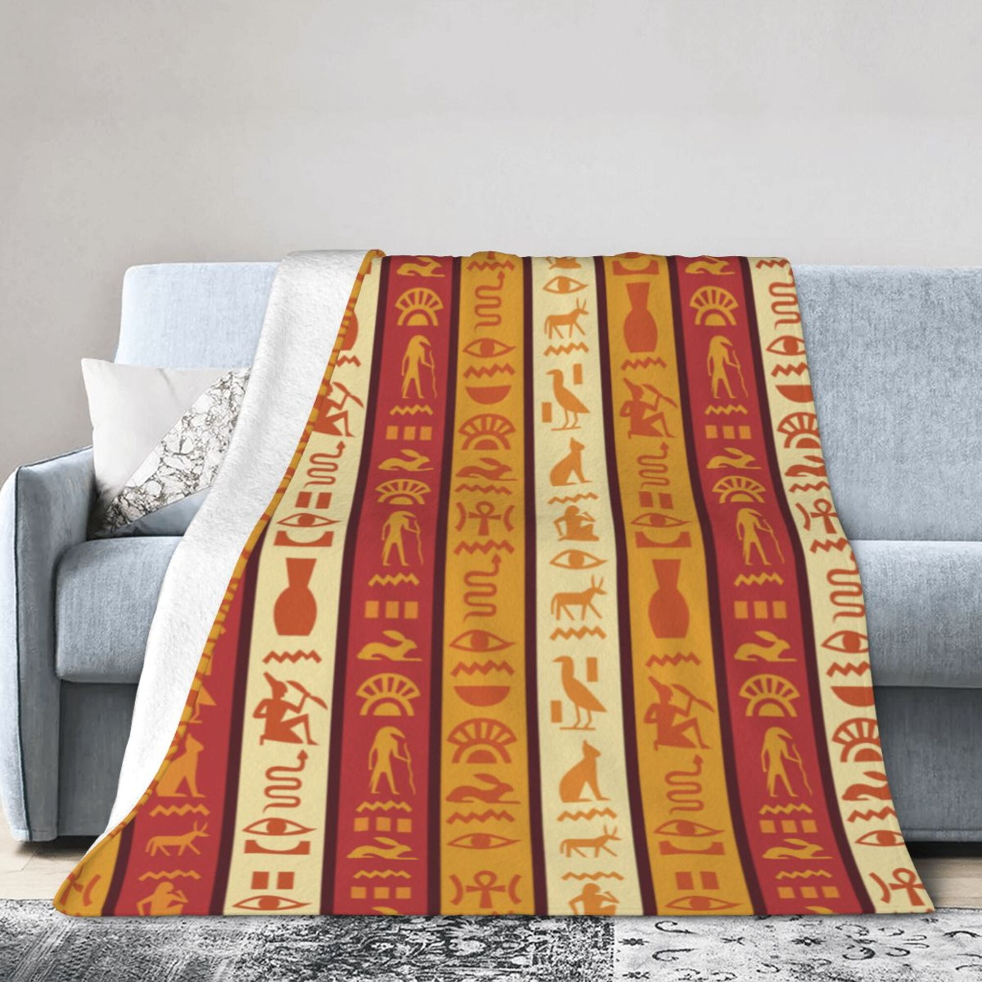 Pharaoh King Tut Egypt Hooded Blanket Hieroglyphic Gold Pattern TS04