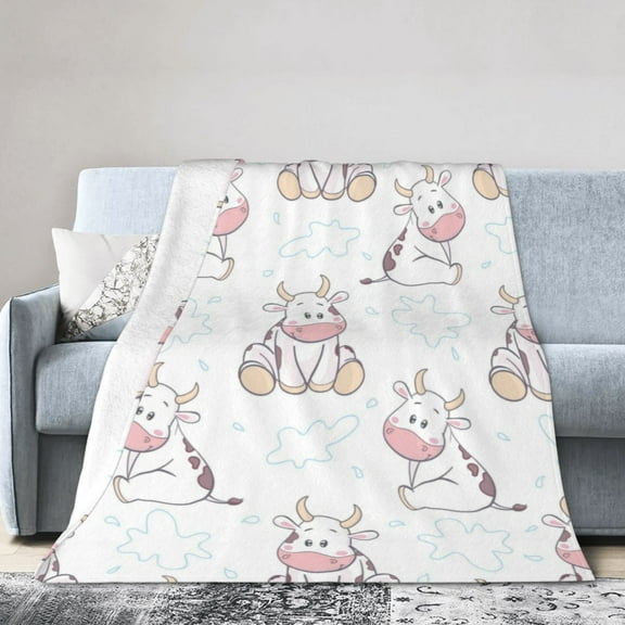 DouZhe Ultra-Soft Micro Fleece Lightweight Flannel Bed Blanket, Animals Doodle Cartoon Cows Print Cozy Warm Throw Blankets, 60"x50"