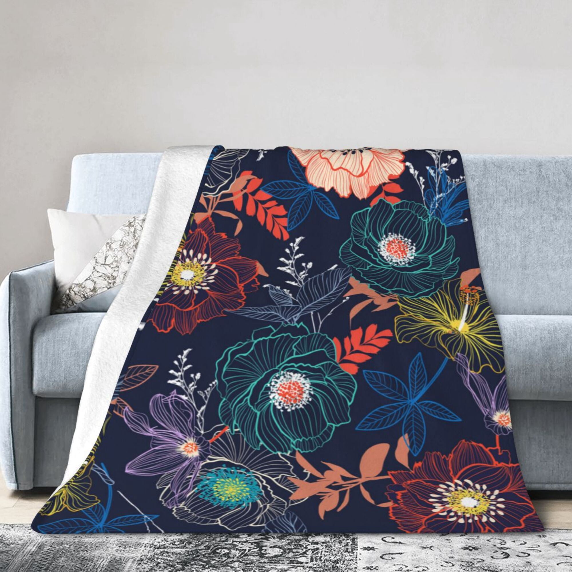 Neon Floral Wolves Ultra-Soft Micro Fleece Blanket 50