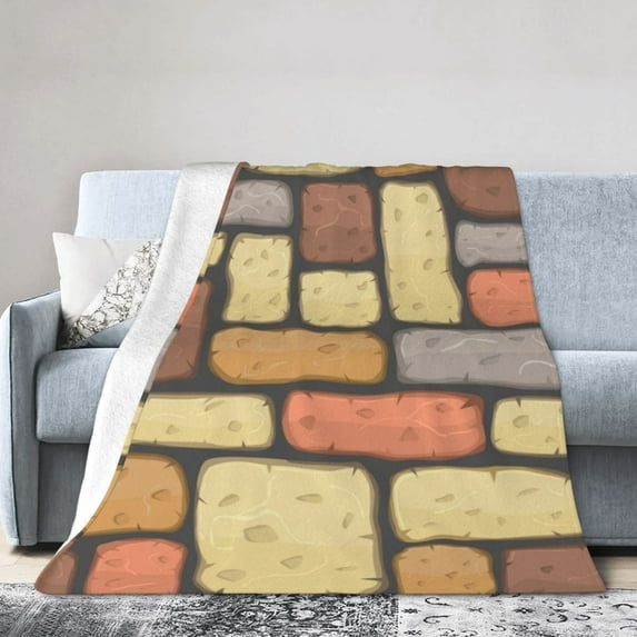 DouZhe Ultra-Soft Micro Fleece Lightweight Flannel Bed Blanket, Colorful Stone Wall Cartoon Print Cozy Warm Throw Blankets, 80"x60"