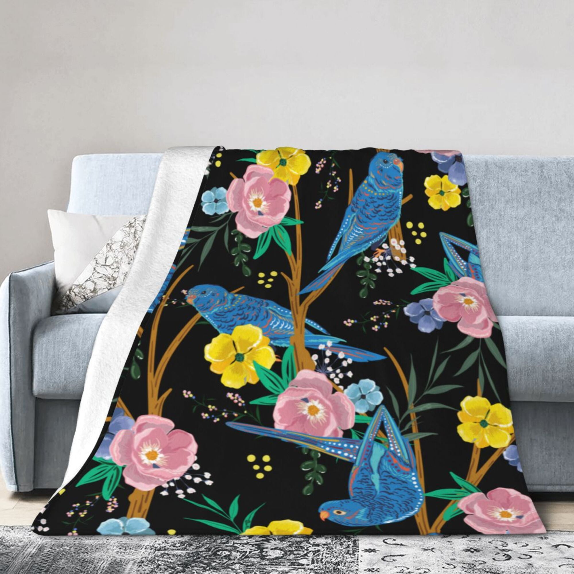 Butterfly and Roses on Geometric Ultra-Soft Micro Fleece Blanket 40