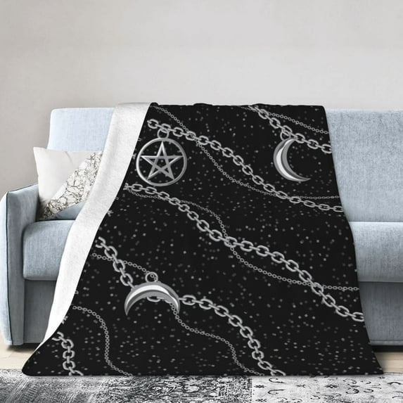 DouZhe Ultra-Soft Micro Fleece Lightweight Flannel Bed Blanket, Dark Fantasy Pentagram Moon Print Cozy Warm Throw Blankets, 80"x60"