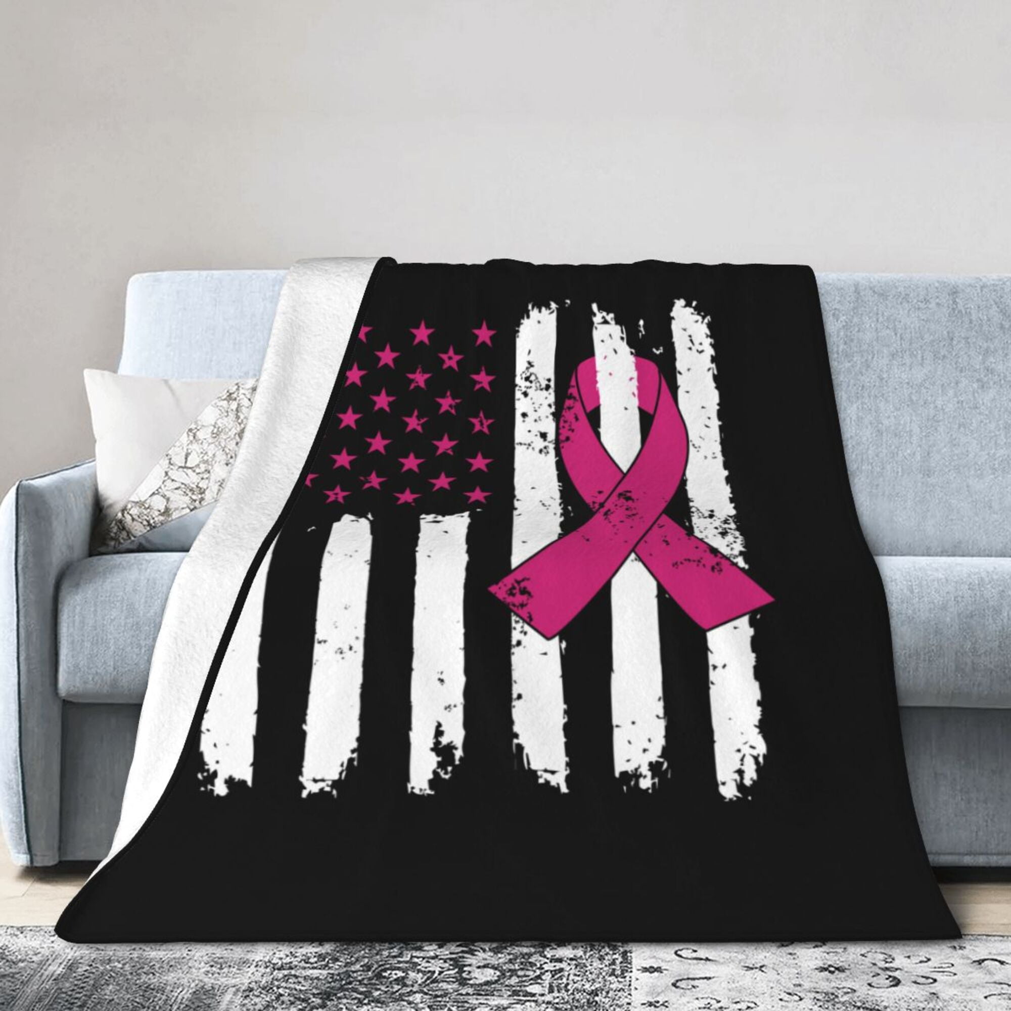 DouZhe UltraSoft Micro Fleece Lightweight Flannel Bed Blanket, Fight Breast Cancer Awareness
