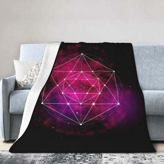 DouZhe Ultra-Soft Micro Fleece Lightweight Flannel Bed Blanket, Flower of Life Geometry Print Cozy Warm Throw Blankets, 80"x60"