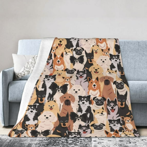 DouZhe Ultra-Soft Micro Fleece Lightweight Flannel Bed Blanket, Funny Dogs Cute Puppy Print Cozy Warm Throw Blankets, 50"x40"