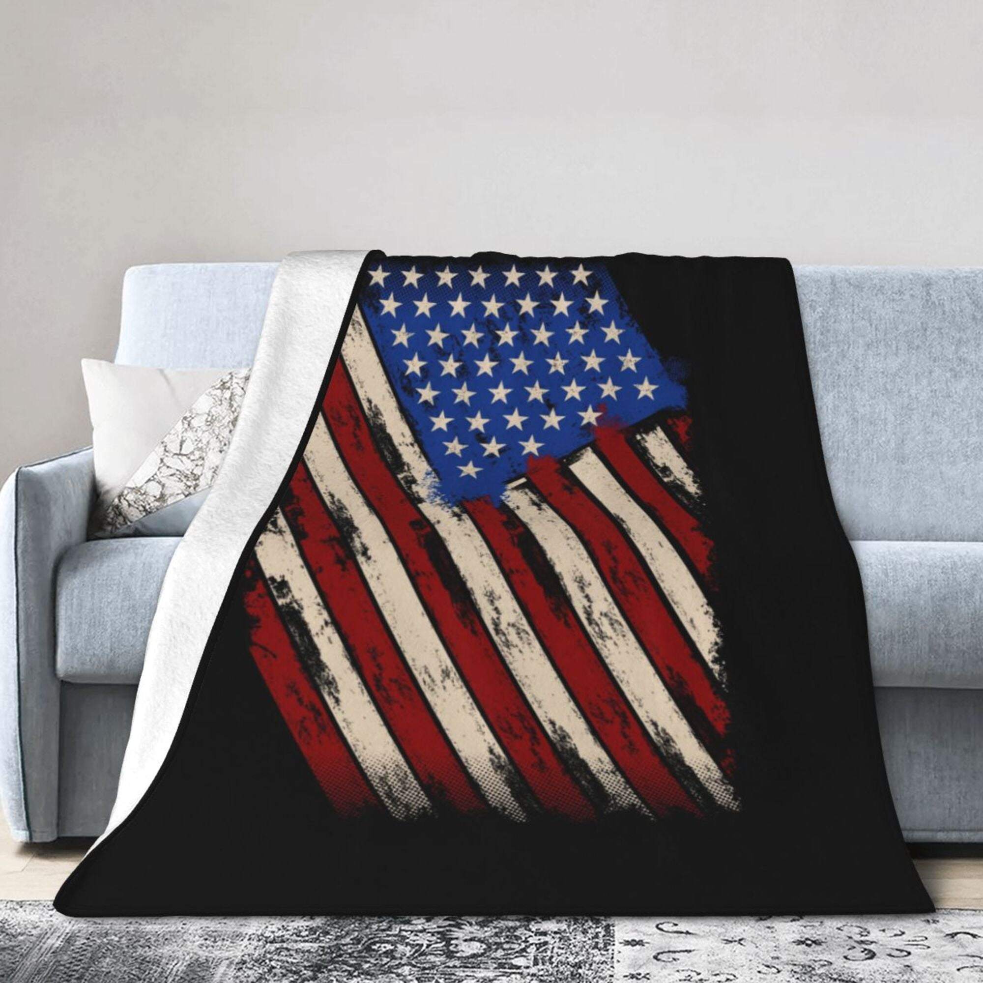 DouZhe UltraSoft Micro Fleece Lightweight Flannel Bed Blanket, Grunge American Flag Patriotic