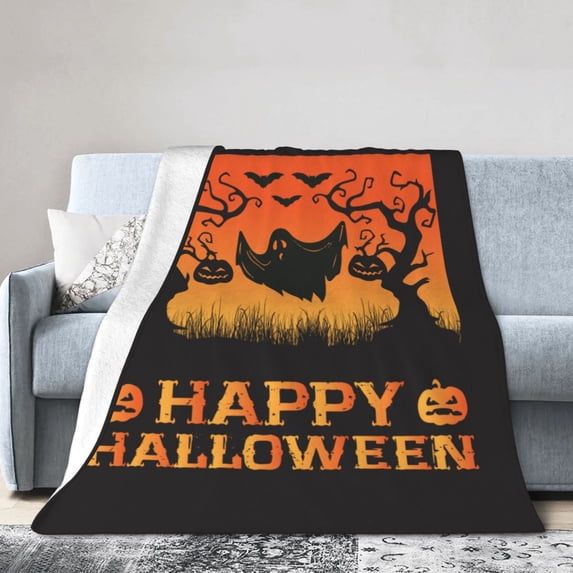 DouZhe Ultra-Soft Micro Fleece Lightweight Flannel Bed Blanket, Happy Halloween Horror Ghosts Print Cozy Warm Throw Blankets, 80"x60"