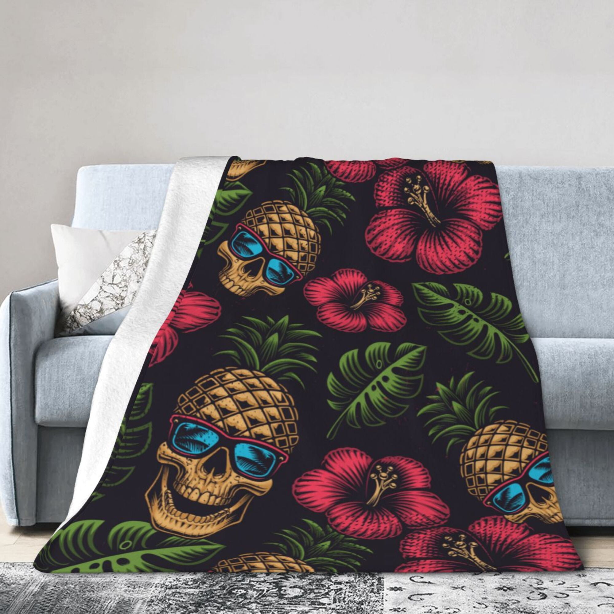 Hawaiian Floral Pineapple Print Blanket